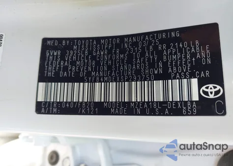 2025 Toyota Corolla Le from USA, damaged, VIN 5YFB4MDEXSP293750